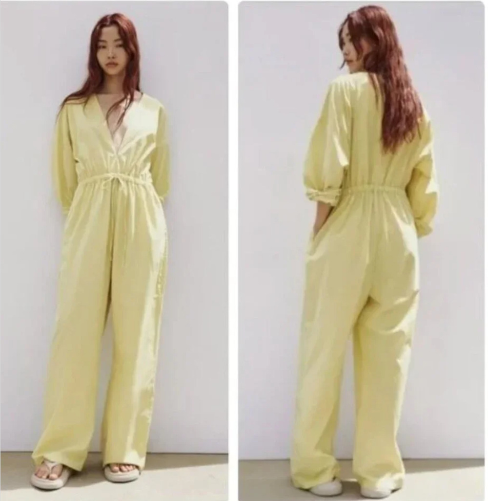 ZARA Voluminous Cotton Poplin Wide Leg Jumpsuit Pistachio Size Small